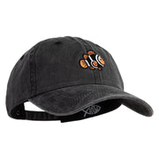 Black Orange Clownfish Embroidered Unstructured Pigment Dyed Cotton Cap - Black OSFM