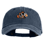 Black Orange Clownfish Embroidered Unstructured Pigment Dyed Cotton Cap - Navy OSFM