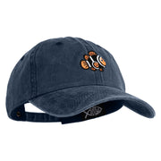 Black Orange Clownfish Embroidered Unstructured Pigment Dyed Cotton Cap - Navy OSFM