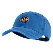 Black Orange Clownfish Embroidered Unstructured Pigment Dyed Cotton Cap - Royal OSFM