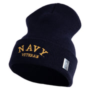 Navy Veteran Letters Embroidered 12 inch Cuffed Knit YP Long Beanie - Navy OSFM