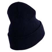 Navy Veteran Letters Embroidered 12 inch Cuffed Knit YP Long Beanie - Navy OSFM