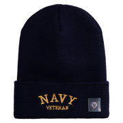 Navy Veteran Letters Embroidered 12 inch Cuffed Knit YP Long Beanie - Navy OSFM