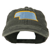 Nebraska State Map Embroidered Washed Cotton Cap