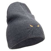 Made in USA Halloween Cat Eye Embroidered 8 Inch Short Beanie - Charcoal OSFM