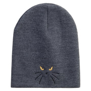 Made in USA Halloween Cat Eye Embroidered 8 Inch Short Beanie - Charcoal OSFM