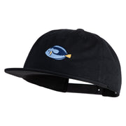 Blue Tang Embroidered Unconstructed High Profile Cotton Flat Bill Cap - Black OSFM