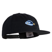 Blue Tang Embroidered Unconstructed High Profile Cotton Flat Bill Cap - Black OSFM
