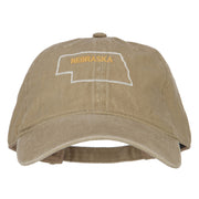 Nebraska with Map Outline Embroidered Washed Cotton Twill Cap