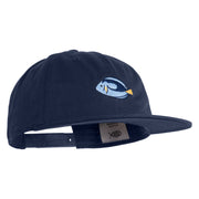 Blue Tang Embroidered Unconstructed High Profile Cotton Flat Bill Cap - Navy OSFM