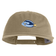 Blue Tang Embroidered Unconstructed High Profile Cotton Flat Bill Cap - Khaki OSFM