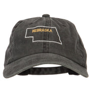 Nebraska with Map Outline Embroidered Washed Cotton Twill Cap