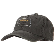 Nebraska with Map Outline Embroidered Washed Cotton Twill Cap