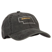 Nebraska with Map Outline Embroidered Washed Cotton Twill Cap