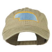 Nebraska State Map Embroidered Washed Cotton Cap