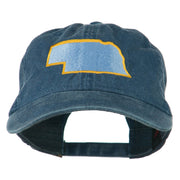 Nebraska State Map Embroidered Washed Cotton Cap