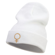 Venus Embroidered 12 Inch Long Knitted Beanie - White OSFM