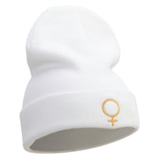 Venus Embroidered 12 Inch Long Knitted Beanie - White OSFM