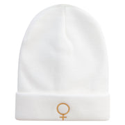 Venus Embroidered 12 Inch Long Knitted Beanie - White OSFM