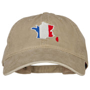 France Flag Map Embroidered Washed Cotton Twill Cap