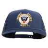 Licensed US Navy Circle Logo Embroidered 5 Panel Mesh Trucker Snapback Cap - Navy OSFM