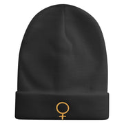 Venus Embroidered 12 Inch Long Knitted Beanie - Black OSFM