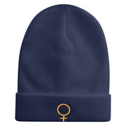 Venus Embroidered 12 Inch Long Knitted Beanie - Navy OSFM