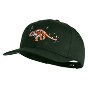 Star Light Running Tiger Embroidered Solid Cotton Twill Pro Style Cap - Dark Green OSFM