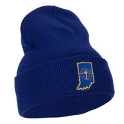 Indiana State Flag Map Embroidered Long Beanie