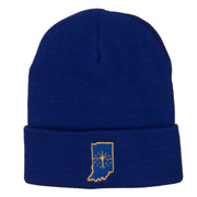 Indiana State Flag Map Embroidered Long Beanie