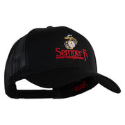 United States Marines Semper Fi Emblem Embroidered Solid Cotton Twill Mesh Prostyle Cap - Black OSFM