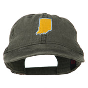 Indiana State Map Embroidered Washed Cotton Cap