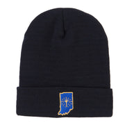 Indiana State Flag Map Embroidered Long Beanie