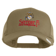United States Marines Semper Fi Emblem Embroidered Solid Cotton Twill Mesh Prostyle Cap - Khaki OSFM