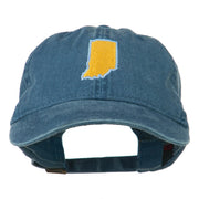 Indiana State Map Embroidered Washed Cotton Cap