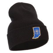 Indiana State Flag Map Embroidered Long Beanie