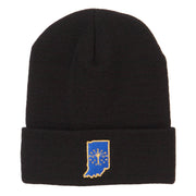 Indiana State Flag Map Embroidered Long Beanie