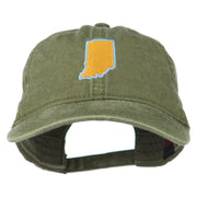 Indiana State Map Embroidered Washed Cotton Cap