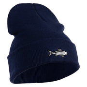 Zebra Danios Embroidered 12 inch Acrylic Blank Cuff Long Beanie - Navy OSFM