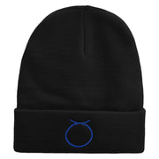 Taurus Astrology Embroidered 12 Inch Long Knitted Beanie - Black OSFM