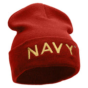 Licensed Navy Embroidered Long Knitted Beanie Made in USA