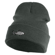 Zebra Danios Embroidered 12 inch Acrylic Blank Cuff Long Beanie - Charcoal OSFM