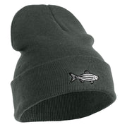 Zebra Danios Embroidered 12 inch Acrylic Blank Cuff Long Beanie - Charcoal OSFM