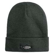 Zebra Danios Embroidered 12 inch Acrylic Blank Cuff Long Beanie - Charcoal OSFM