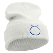 Taurus Astrology Embroidered 12 Inch Long Knitted Beanie - White OSFM