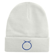 Taurus Astrology Embroidered 12 Inch Long Knitted Beanie - White OSFM