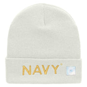 Licensed Navy Embroidered Long Knitted Beanie Made in USA