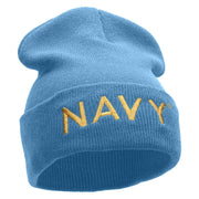 Licensed Navy Embroidered Long Knitted Beanie Made in USA