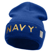 Licensed Navy Embroidered Long Knitted Beanie Made in USA