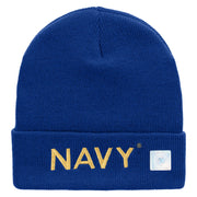 Licensed Navy Embroidered Long Knitted Beanie Made in USA